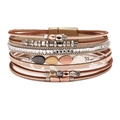 Bohemian multi-layer leather bracelet with crystal beads and metallic leaves - Bohemian Coffee Braided Leaf Bracelet