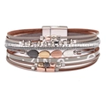 Bohemian multi-layer leather bracelet with cross charms and magnetic closure clasp - Bohemian Grey Braided Leaf Bracelet
