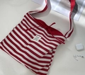 Large red and white striped canvas tote bag with drawstring closure and wide shoulder strap - Red Stripe
