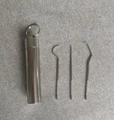 Portable 4-piece 304 stainless steel toothpick set with metal storage case and keychain - 3-Piece Short Set with Tube / Silver