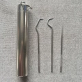 4-piece portable stainless steel toothpick set with cylindrical storage tube and key ring - 3-Piece Long Set with Tube / Silver