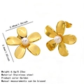 Golden stainless steel flower stud earrings with central pearl inlay and minimalist design - Golden Five-Petal Flower Pearl Stainless Steel Stud Earrings(FYD6270EH)