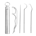 5-piece portable 304 stainless steel toothpick and dental floss set in silver storage tube - 4-Piece Short Set with Tube and OPP Bag / Silver