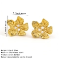Gold flower-shaped stainless steel earrings with ribbed petals and white pearls - Golden Triple Pearl Pleated Flower Stainless Steel Stud Earrings(FYD6272EH)