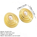 Vintage oval stainless steel earrings with gold ribbed layers and white pearl center - Vintage Embossed Oval Pearl Stainless Steel Stud Earrings(FYD6275EH)