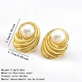 Gold stainless steel starfish earrings with pearl inlay and wavy metal texture detail - Vintage Wavy Pearl Stainless Steel Stud Earrings(FYD6273EH)