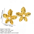 Gold-plated stainless steel flower earrings with white pearl bead accents - Golden Pleated Flower Stainless Steel Stud Earrings(FYD6276EH)