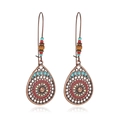 Bohemian retro bronze drop earrings with hollow metalwork and colorful seed beads - Red Copper 11398