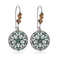 Boucles d'oreilles bohèmes en bronze ciselé avec perles turquoise et style ethnique - Style Disque Vert Cuivre Rouge avec Perles (11399)