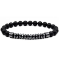Elastic 8mm matte agate and hematite beaded yoga bracelet with lava rock accents - Frosted