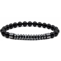 8mm hematite and matte agate beaded bracelet with lava rock and tiger eye yoga jewelry - Bright Black
