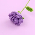 Handmade crochet purple rose with green stem, woven yarn flower for gift bouquets - Reverse Curl - Creamy Rose Stem - Purple