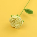 Handcrafted crochet rose in pale yellow yarn with green stem for gifting - Reverse Curl - Creamy Rose Stem - Yellow