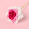 Handmade crochet rose with pink and white gradient petals and green stem on pink base - Gradient Pink