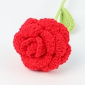 Handmade crochet red rose flower with green stem and leaf for gifts and decor - Reverse Curl - Creamy Rose Stem - Red