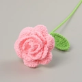 Handmade crochet pink rose flower with green stem and leaf for creative gifting - Reverse Curl - Creamy Rose Stem - Peach Pink