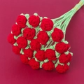 Handmade crochet bouquet featuring red knitted roses with green stems on red background - Wine Red - Single Stem Of Bubble Rose (flower Head 4.5cm)