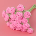 Handmade crochet rose bouquet with pink petals and green leaves for festive gifts - Pink Bubble Rose Single Stem (flower Head 4.5cm)