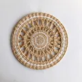 Boho woven wall decor in natural grass and white finish, round handmade straw wall hanging - White Hollow Mixed Woven Style (25cm)