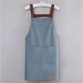 Delantal de cocina azul claro impermeable con correas en H marrones y bolsillos dobles - Azul Simple (Estilo Estándar)