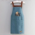 Waterproof kitchen apron in Morandi blue with cute teddy bear print and H-shaped straps - NICE Bear Blue (Standard Style)