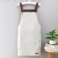 Waterproof cream apron with brown H-straps and coral fleece hand-wipe panels - Simple White (Hand-wiping Style)