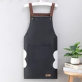 Waterproof kitchen apron in black with brown straps and side hand-wiping towels - Simple Black (Hand-wiping Style)