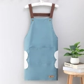 Blue waterproof kitchen apron with brown straps and side absorbent hand towels - Simple Blue (Hand-wiping Style)