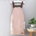 Pink waterproof kitchen apron with dual side hand towels and wide shoulder straps - Simple Pink (Hand-wiping Style)