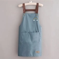 Waterproof kitchen apron in grey-blue with rainbow embroidery and leather straps - Rainbow Blue (Standard Style)