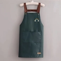 Waterproof dark green apron featuring a rainbow print and brown faux leather straps - Rainbow Green (Standard Style)