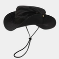 Tactical black wide-brim sun hat with adjustable chin strap and breathable vents - M (56-58cm) / Black