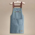 Waterproof kitchen apron in fog blue with H-shaped straps and front double pockets - Hello Blue (Standard Style)