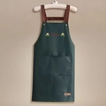 Waterproof dark green kitchen apron with Hello print and brown adjustable straps - Hello Green (Standard Style)