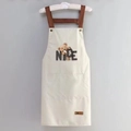 Waterproof cream apron with brown H-straps, cute bear patch, and a large front pocket - NICE Bear White (Standard Style)