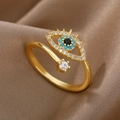 Adjustable gold evil eye ring with blue crystal iris and white zircon accents - Evil Eye Style (JZ36) / Gold