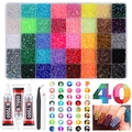 40 Fächer Nagelkunst Strass Set mit Harzperlen, Pinzette, Wachsstift und B-7000 Kleber - 40 Gitter Deko-Set