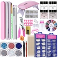 Complete acrylic nail kit with pink mini UV LED lamp, powders, tips and manicure tools - 38-Piece Nail Art Set