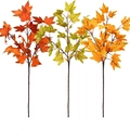 Artificial maple leaf branches set in deep orange, yellow, and green autumn colors - 53cm 15-Prong Sprays-Red