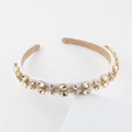 Detail of baroque headband with white satin, rhinestones and sequins on white base - Forest Green Jacquard Gem (Style G)