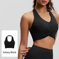 Soutien-gorge de sport noir avec licou et détail torsadé élégant à l'avant - S / Noir