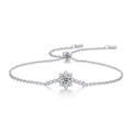 Silver 925 adjustable slider bracelet featuring a brilliant moissanite snowflake charm - Snowflake Pavé Setting Style (L12679) / 925 Silver