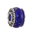 Deep blue glass charm with vintage hollow metal base for DIY charm bracelets - Dark Blue Bubble Glass Bead (#2)