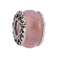 Pink translucent glass bead with silver filigree metal caps for DIY charm bracelets - Pink Bubble Glass Bead (#3)