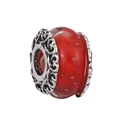 Translucent red charm bead with silver filigree metal caps for DIY charm bracelets - Deep Red Bubble Glass Bead (#5)
