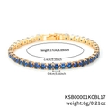 Classic 4mm gold plated tennis bracelet with square blue cubic zirconia stones - 4.0 KC Gold Dark Blue Zirconia - 17cm
