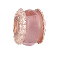 Pink translucent glass charm bead with rose gold hollow mesh frame for DIY bracelets - Pink Bubble Bead With Rose Gold Border (#7)