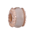 Rose gold charm with pink glass bead and delicate floral cutout accents for a charm bracelet - Light Pink Glass Rose Gold Bead (#8)