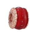 Red glass charm bead with golden filigree caps for DIY personalized jewelry bracelets - Bright Red Glass Bead With Gold Border (#9)