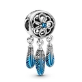 Blue dreamcatcher charm bead with three feathers for DIY charm bracelets - Blue Dreamcatcher Pendant (#12)